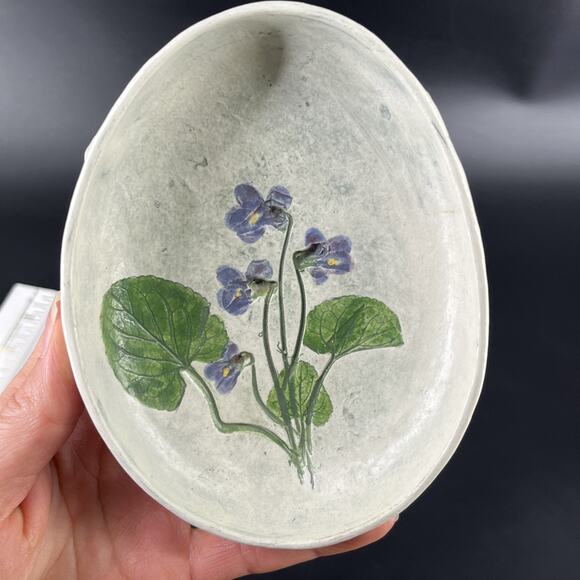 Vintage Salt Marsh Pottery Violets Trinket Dish Bowl Wall Hanging 4x5.5” Oval - Picture 11 of 12